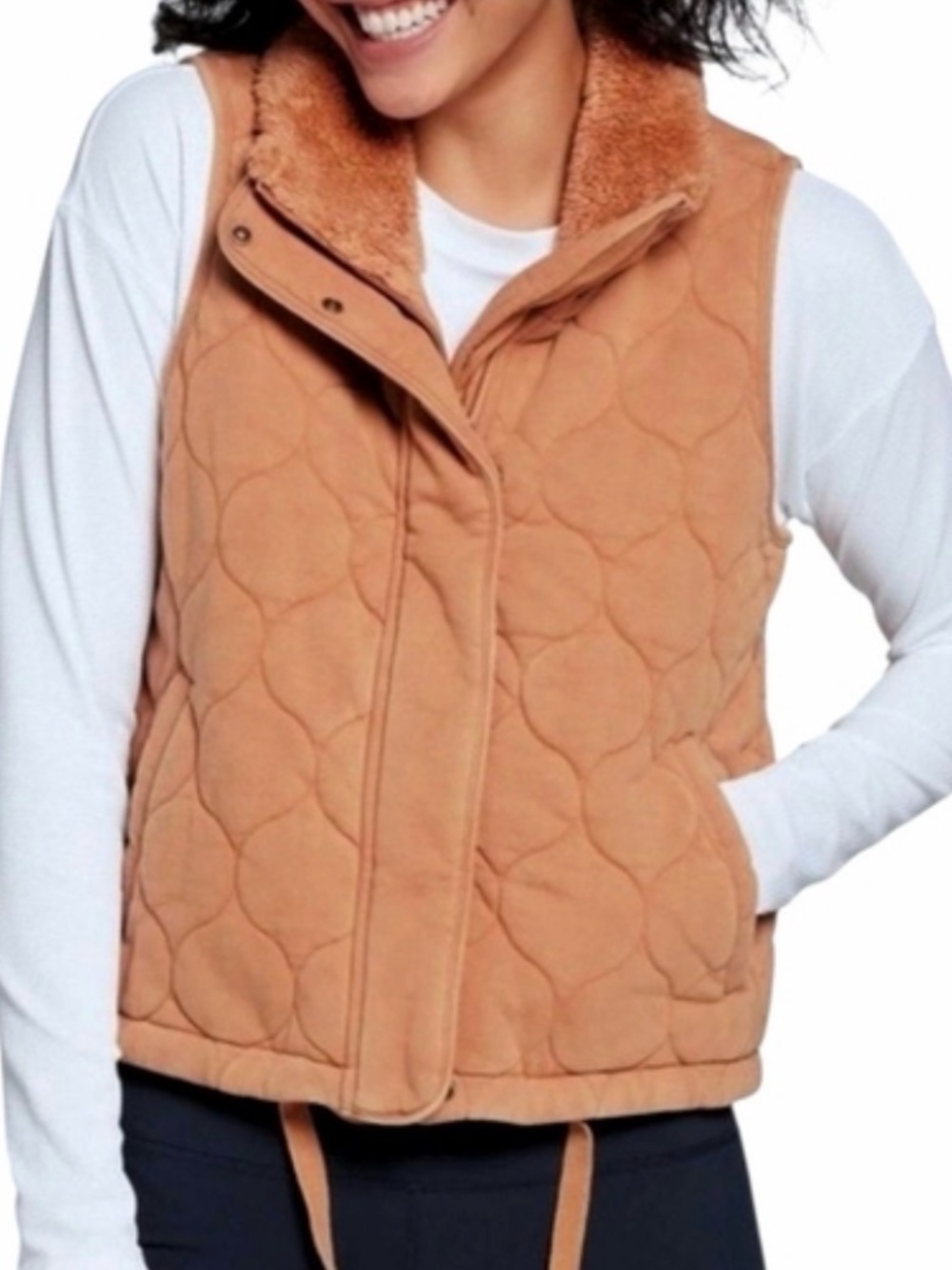 Calia quilted full zip snap front vest camel tan women’s S cozy chic - Picture 7 of 7